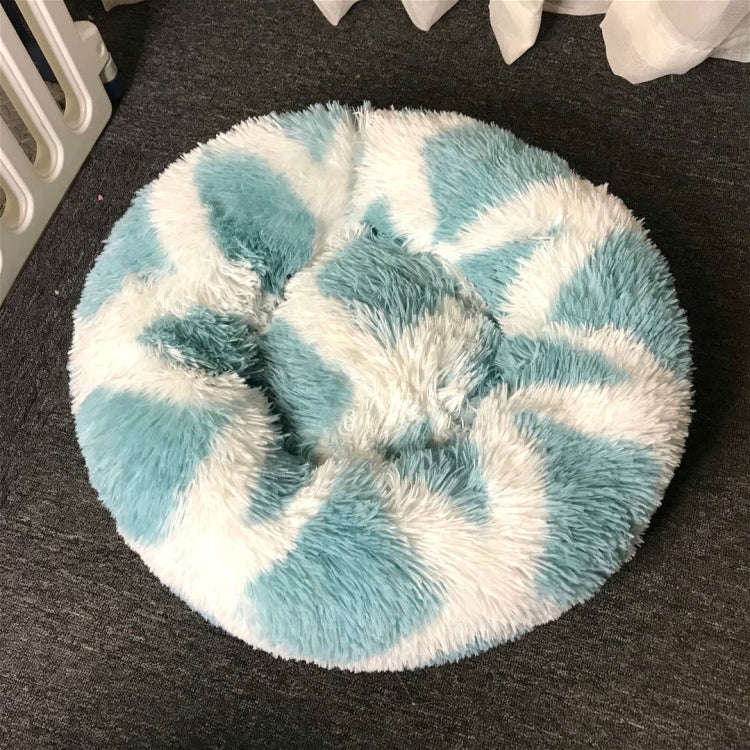 Long-haired Round Pet Kennel Warm Pet Bed, Specification: 40cm(Blue)