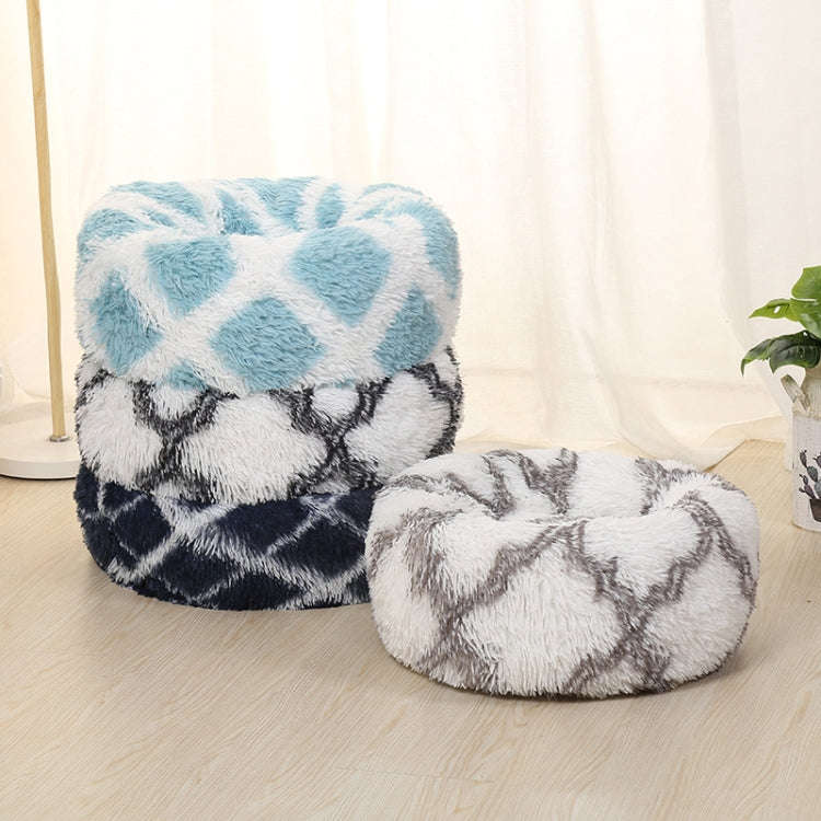 Long-haired Round Pet Kennel Warm Pet Bed, Specification: 40cm(Blue)