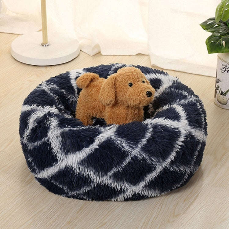Long-haired Round Pet Kennel Warm Pet Bed, Specification: 40cm(Blue)