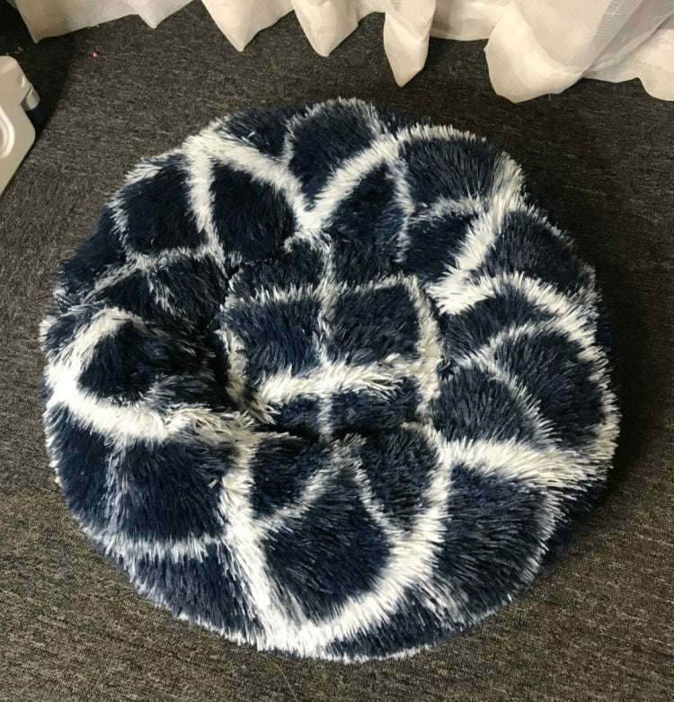 Long-haired Round Pet Kennel Warm Pet Bed, Specification: 50cm(Dark Blue)