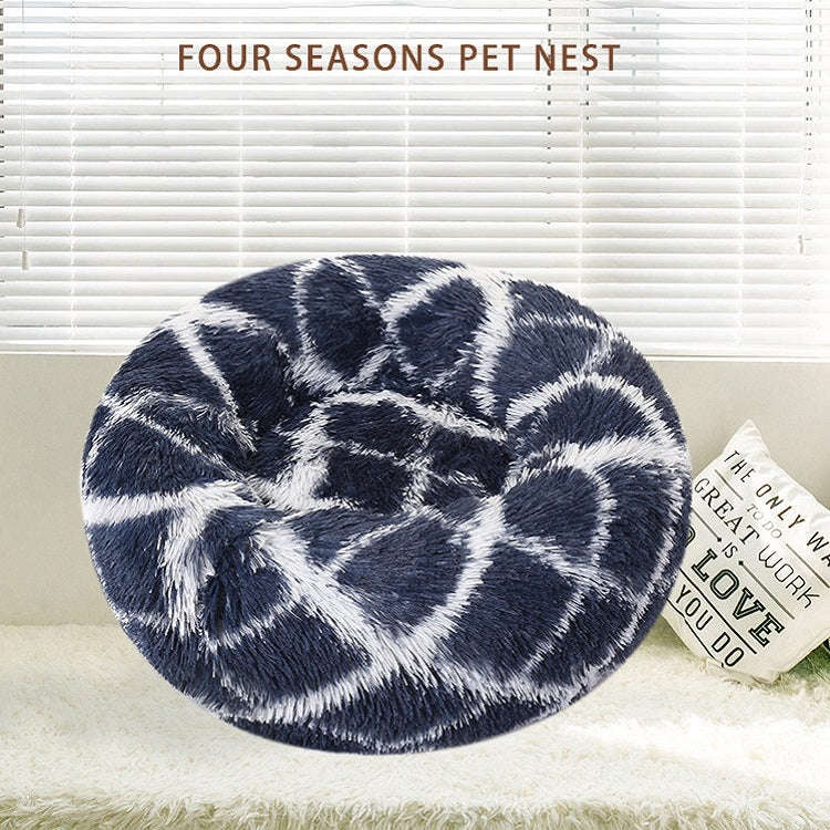 Long-haired Round Pet Kennel Warm Pet Bed, Specification: 50cm(Dark Blue)