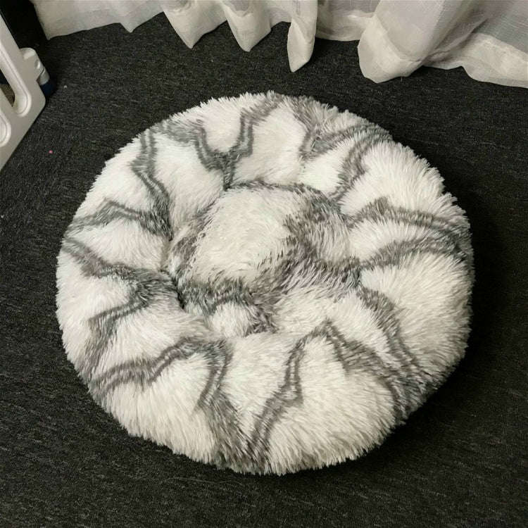 Long-haired Round Pet Kennel Warm Pet Bed, Specification: 60cm(Gray)