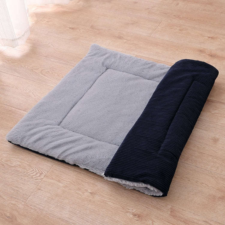 Double Sided Pet Mat Four Seasons Warm Dog Blanket,Size: M(Wick Strip Dark Blue)
