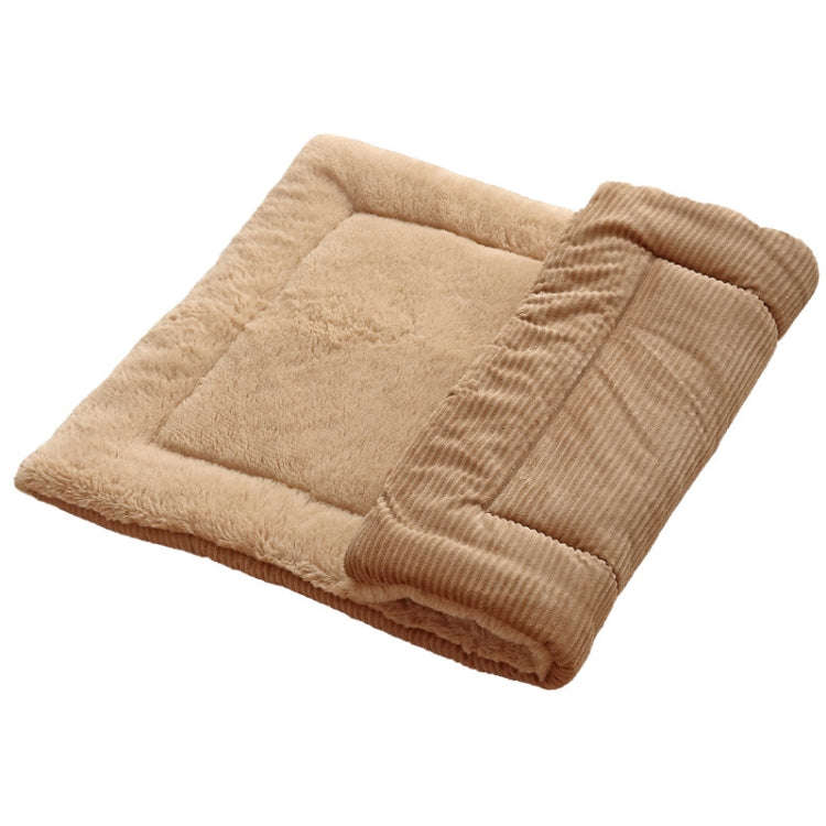 Double Sided Pet Mat Four Seasons Warm Dog Blanket,Size: M(Wick Strip Khaki)