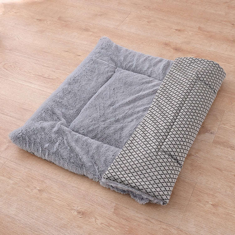 Double Sided Pet Mat Four Seasons Warm Dog Blanket,Size: L(Short Plush Gray)
