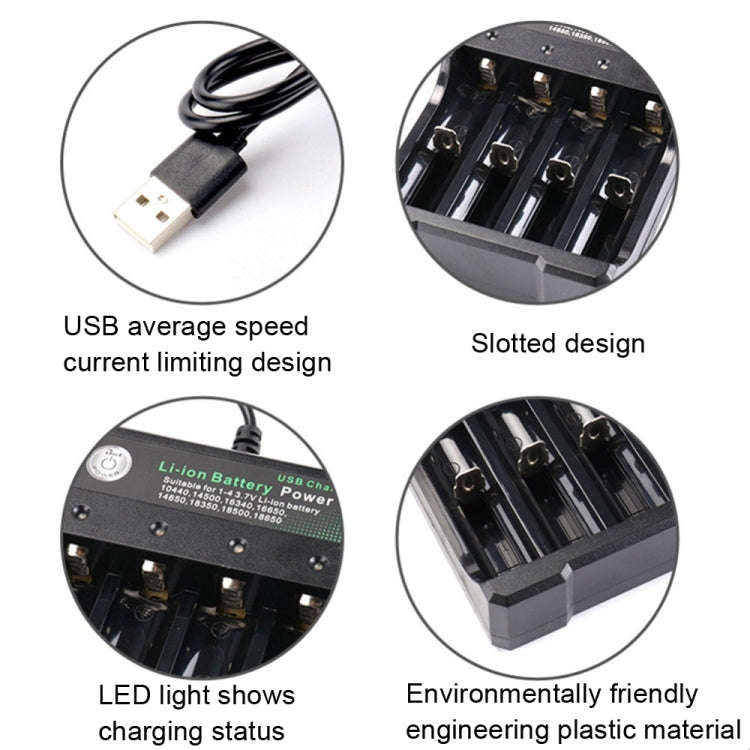 BMAX 18650 4.2V Lithium Battery USB Independent 4 Slot Charger(Colorful Box)