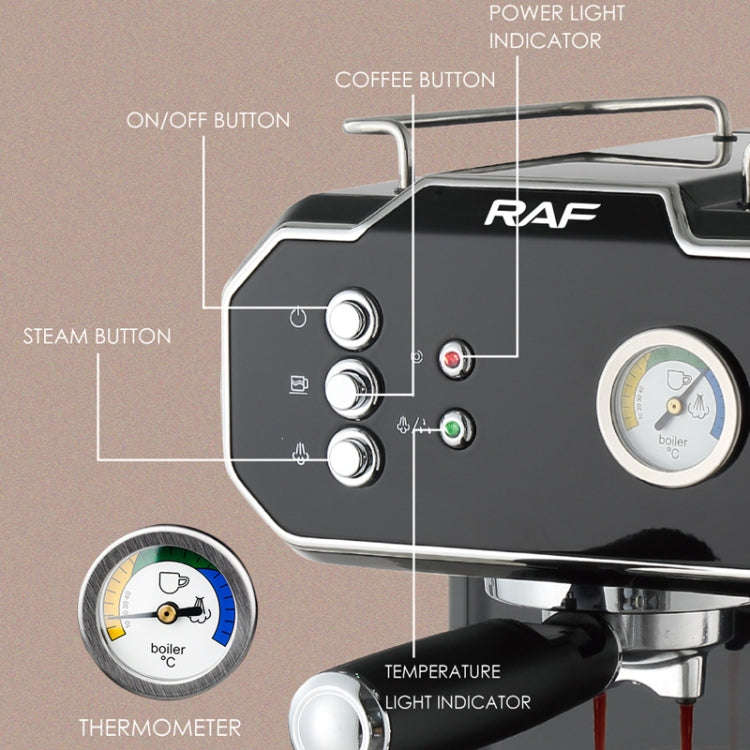 RAF R.104 Home Small Semi Automatic High Pressure Steam Milk Foaming Coffee Machine, EU Plug(Black)