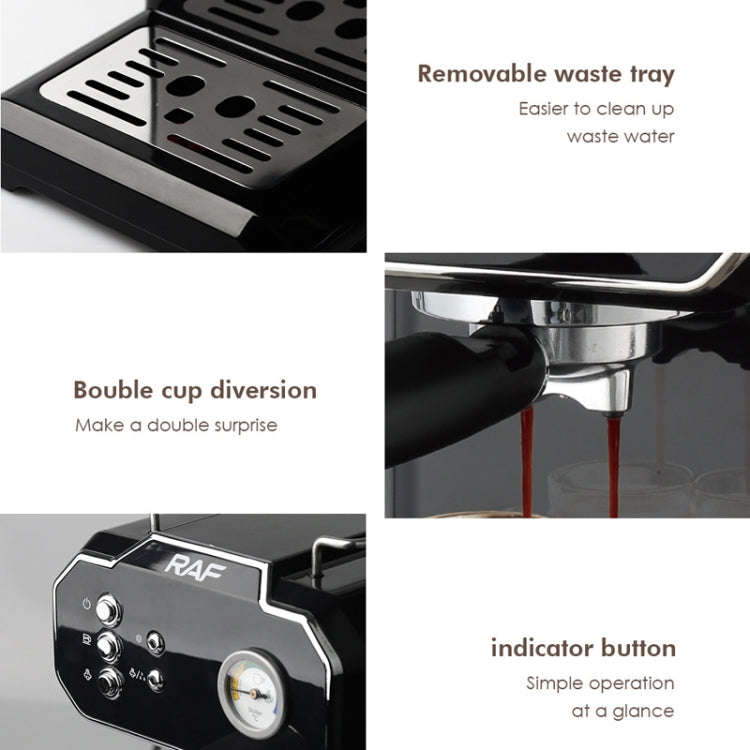 RAF R.104 Home Small Semi Automatic High Pressure Steam Milk Foaming Coffee Machine, EU Plug(Black)