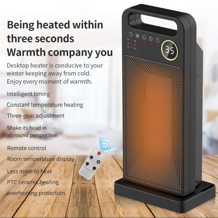 LCD Digital Display Rotary Remote Control Heater PTC Ceramic Heating Heater, Spec: EU Plug (Black)