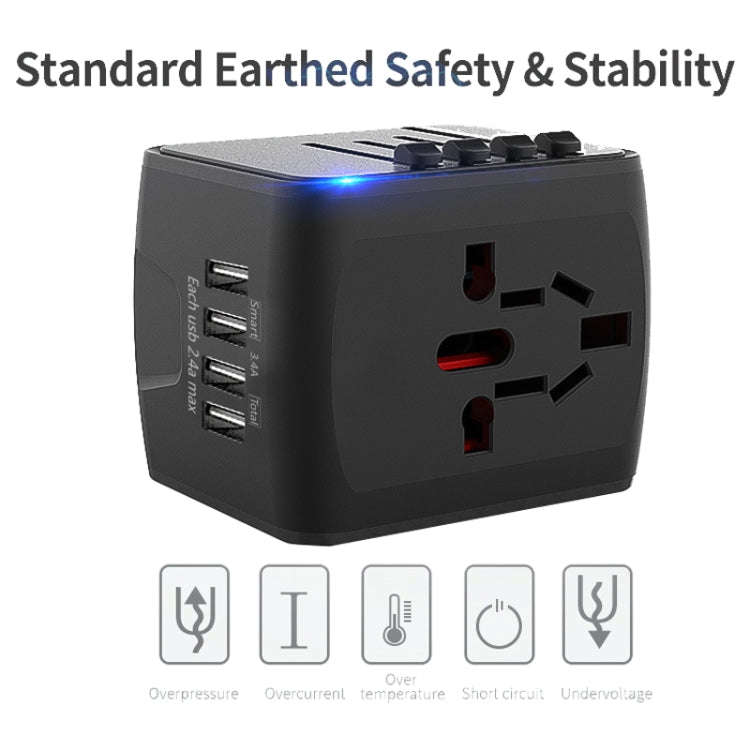 BMAX 199-04U Travel Multifunctional USB Converter 4 USB Universal Socket(Black)