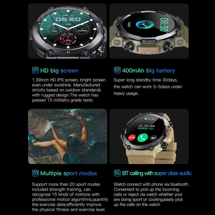 K56Pro 1.39 Inch Heart Rate/Blood Pressure/Blood Oxygen Monitoring Smart Calling Watch(Black)