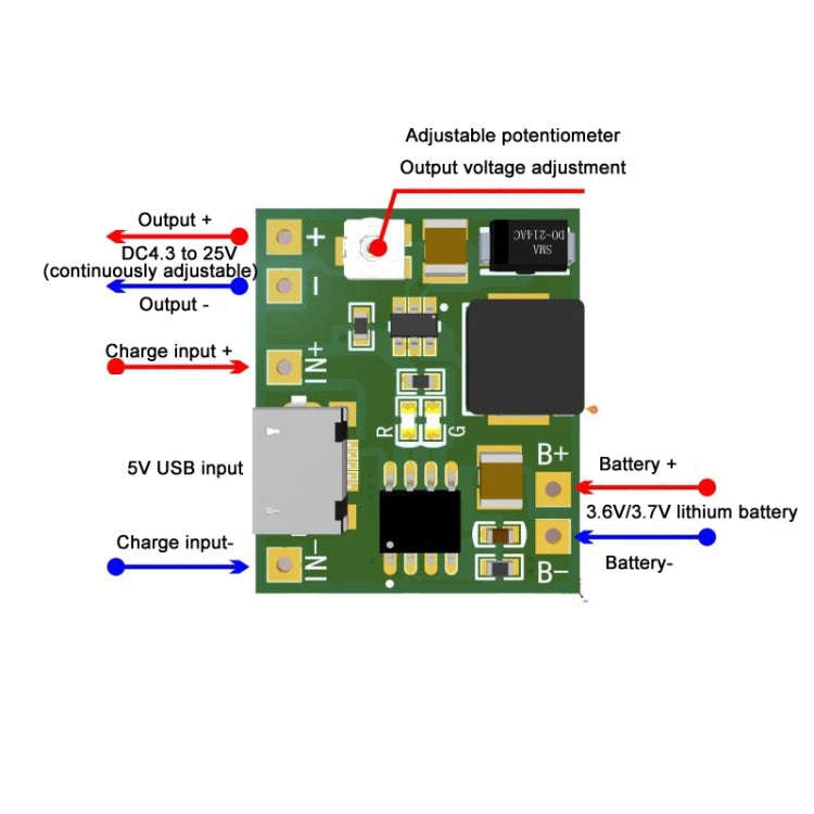 3.7V 18650 Single Cell Lithium Battery Adjustable Boost Voltage Converter Module With Charging Ci...