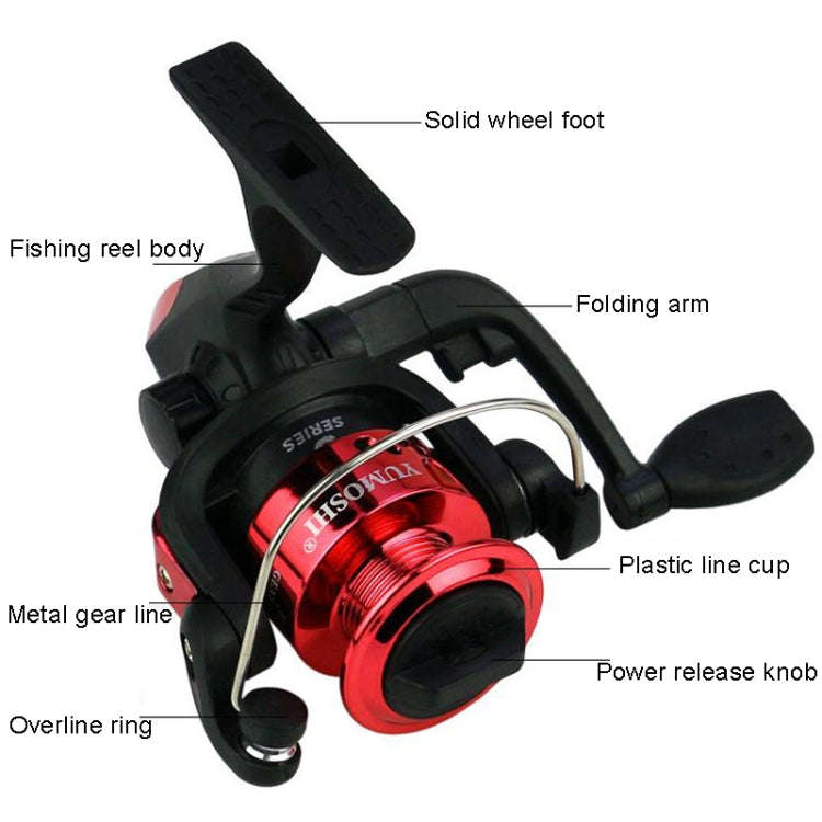 YUMOSHI JL200 Fishing Reel Without Line Plating Head Metal Movement Spinning Reel(Injection Black)