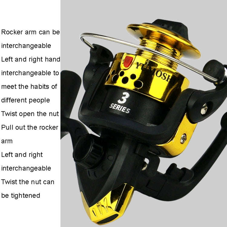 YUMOSHI JL200 Fishing Reel Without Line Plating Head Metal Movement Spinning Reel(Injection Black)
