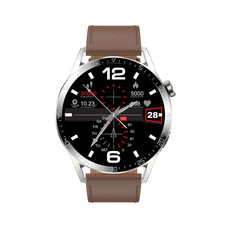 Sports Health Monitoring Waterproof Smart Call Watch With NFC Function, Color: Silver-Brown Leath...