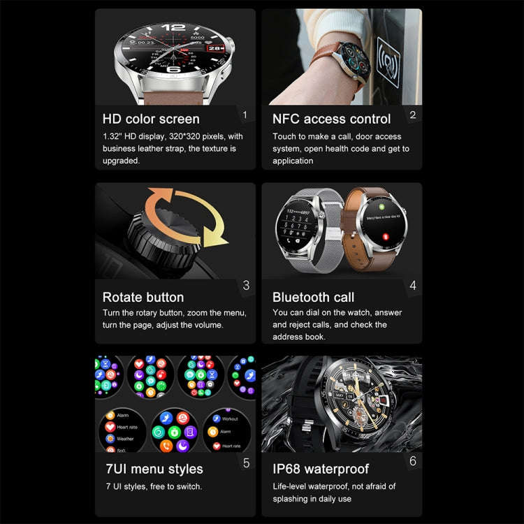 Sports Health Monitoring Waterproof Smart Call Watch With NFC Function, Color: Silver-Silver Stee...