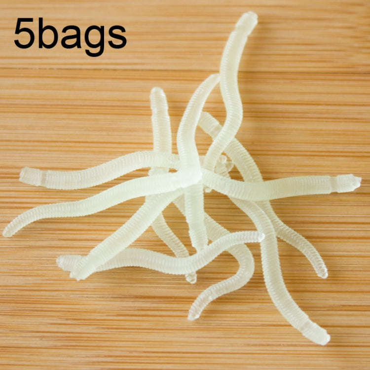 5bags 200pcs/bag 3.5cm Fishy Red Earthworm Fake Bait Luminous Fish Lure(Luminous Color)