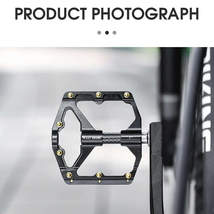 WEST BIKING 3 Bearings Ultralight Carbon Fiber Bushing Mountain Bike Pedal(Titanium)