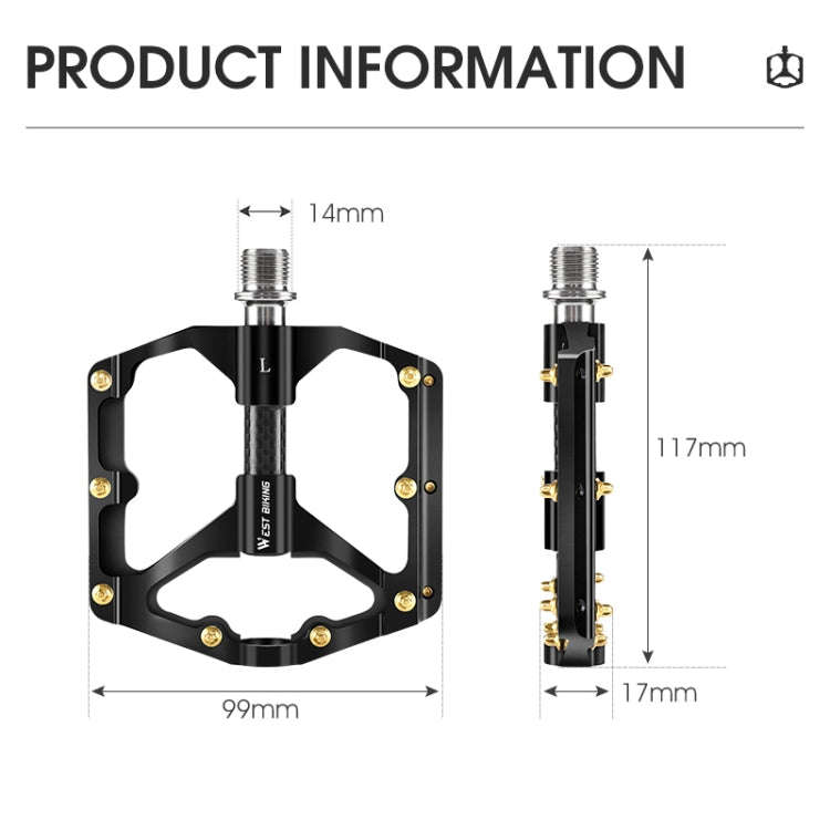 WEST BIKING 3 Bearings Ultralight Carbon Fiber Bushing Mountain Bike Pedal(Red)