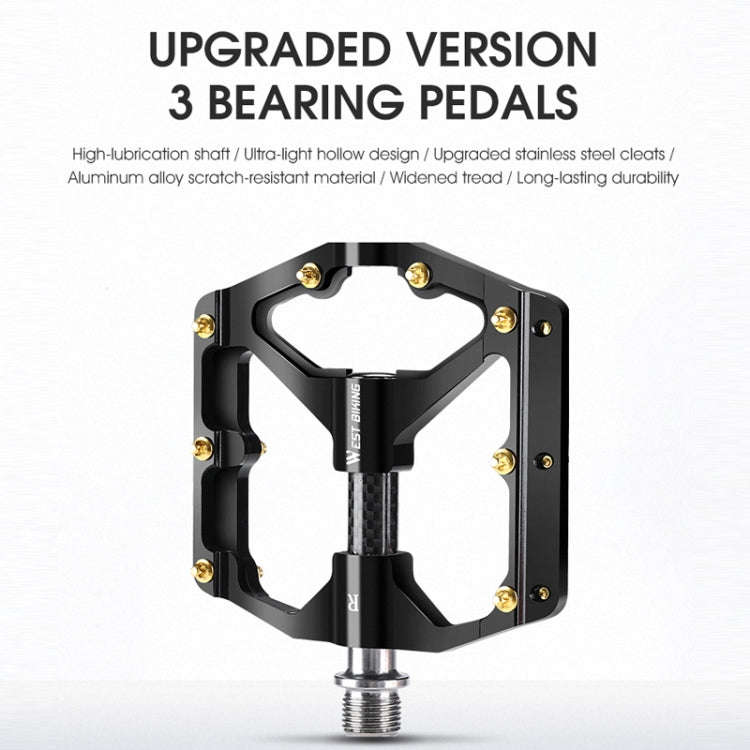 WEST BIKING 3 Bearings Ultralight Carbon Fiber Bushing Mountain Bike Pedal(Red)