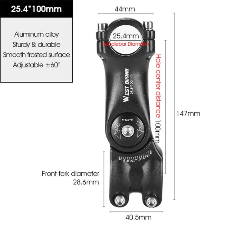 WEST BIKING Mountain Bike Adjustable Handlebar Angle Riser Handlebar Lift Accessories 25.4x100mm