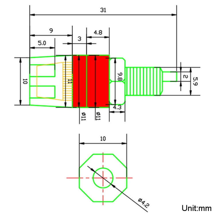 Small Copper Transparent Audio Column M6 Crystal Banana Holder Terminal Block(Red)