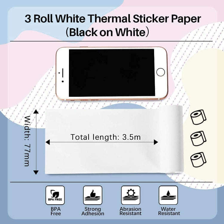 For Phomemo M03 Series 3rolls /Pack 80mmx3.5m 10 Years Thermal Self-adhesive Black on White Print...