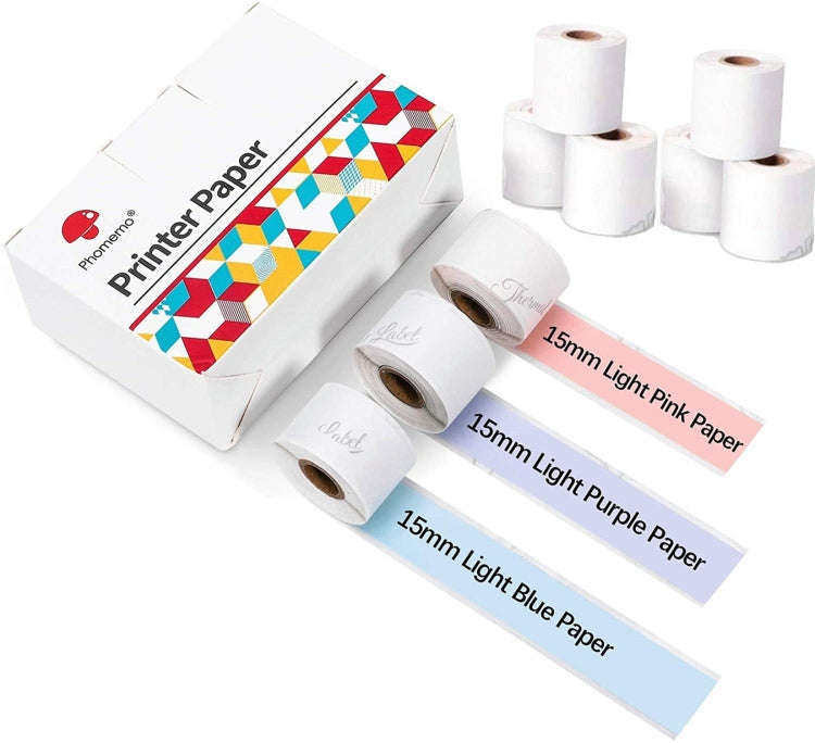 For Phomemo M02S / M02 Pro 9rolls /Pack 15mm Purple/Light Blue/Light Pink Bottom Self-adhesive Th...