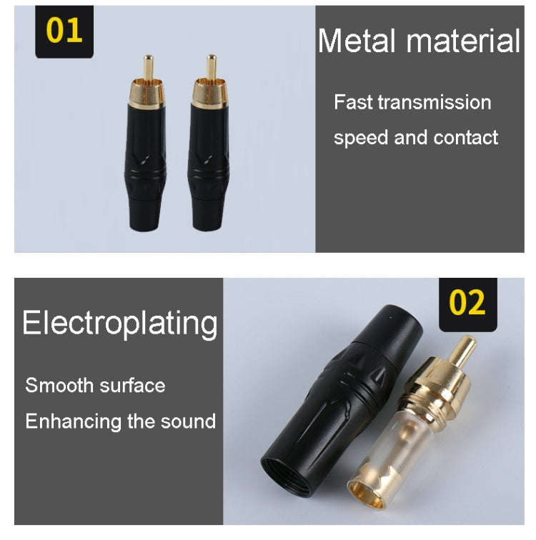 Pure Copper Soldered RCA Male Audio/Video Plug Assembled With AV Lotus Connector(Black)