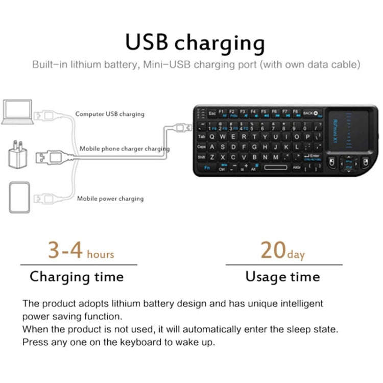 Rii X1 2.4G Mini Classic Wireless Keyboard Keypad And Mouse All-In-One Kit(Black)