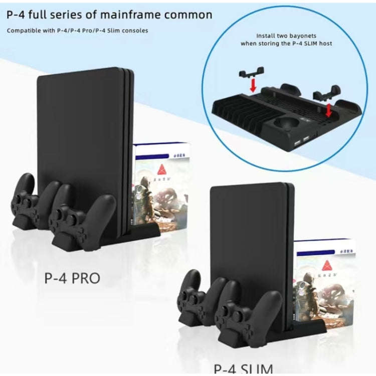 For PS4/PS4 Pro/PS4 Slim Host iplay Dual-seat Charging Multi-function Cooling Base Storage Bracke...