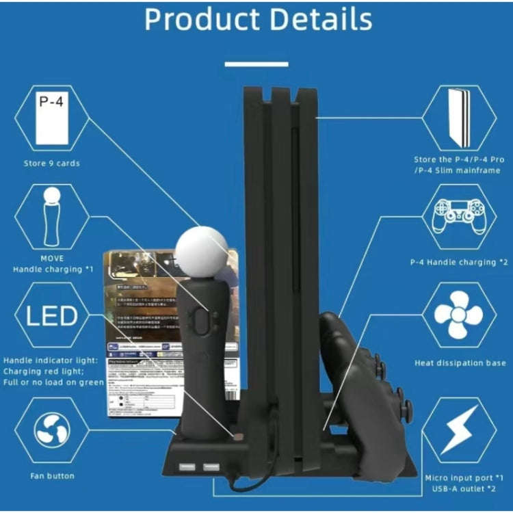 For PS4/PS4 Pro/PS4 Slim Host iplay Dual-seat Charging Multi-function Cooling Base Storage Bracke...
