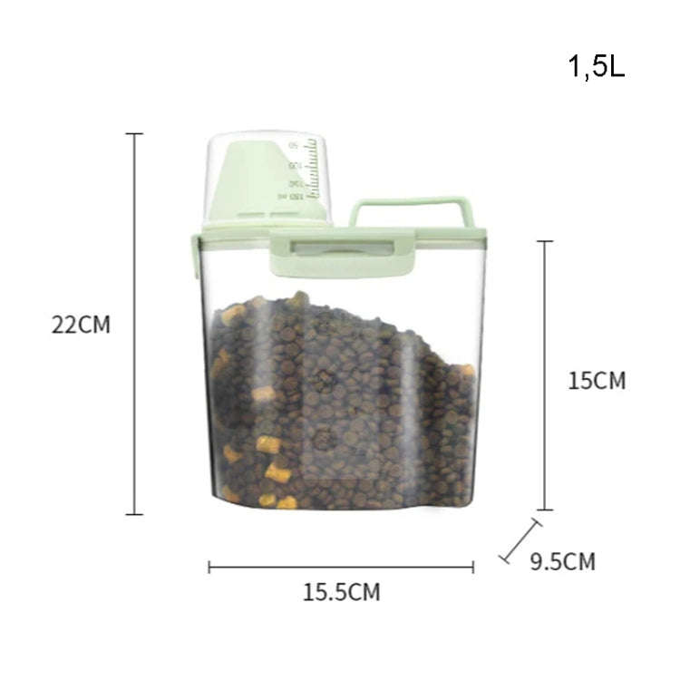 1.5L Pet Food Storage Bucket 4 Snap Dog Food Moisture Proof Sealed Storage Tank(Matcha Green)