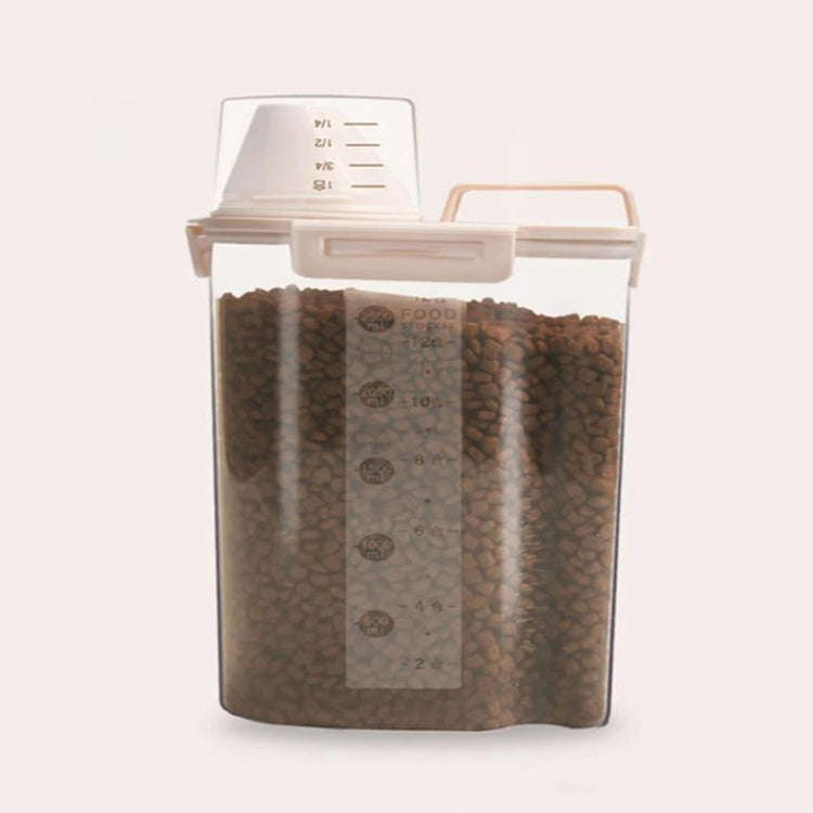 1.5L Pet Food Storage Bucket 4 Snap Dog Food Moisture Proof Sealed Storage Tank(Beige)