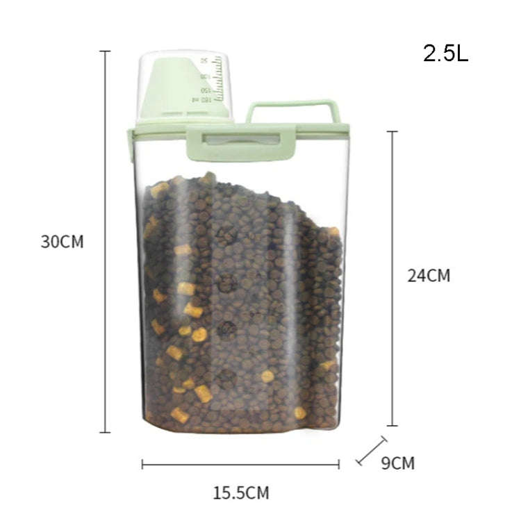 2.5L Pet Food Storage Bucket 4 Snap Dog Food Moisture Proof Sealed Storage Tank(Matcha Green)