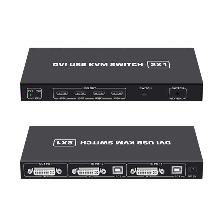 4K DVI USB KVM Switch DVI 2 In 1 Out Adapter Two Computer Shared Switcher Hub(Black)