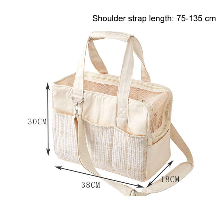 Portable Cotton Canvas Outing Shoulder Cat Bag(Beige)
