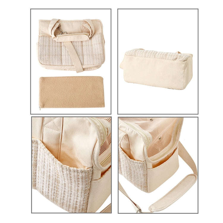 Portable Cotton Canvas Outing Shoulder Cat Bag(Beige)