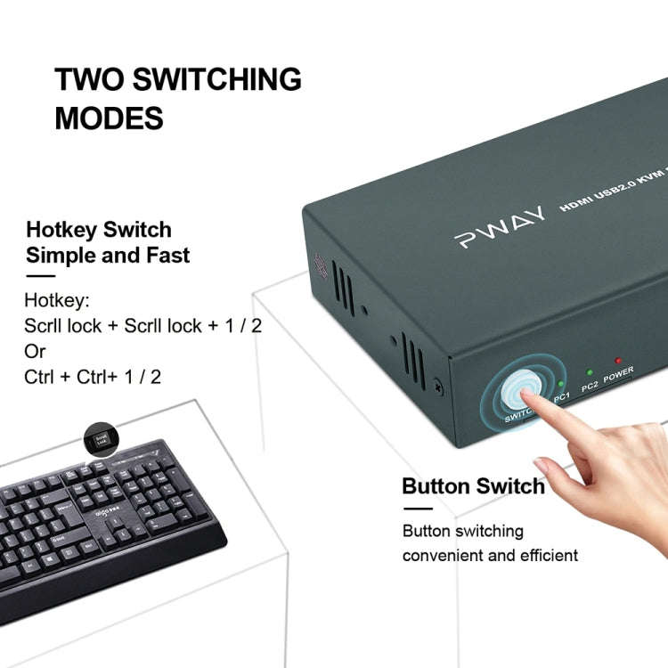 PWAY PW-S7201H 2 In 1 Out HDMI KVM Switch 4K HD Video Screen Cutter