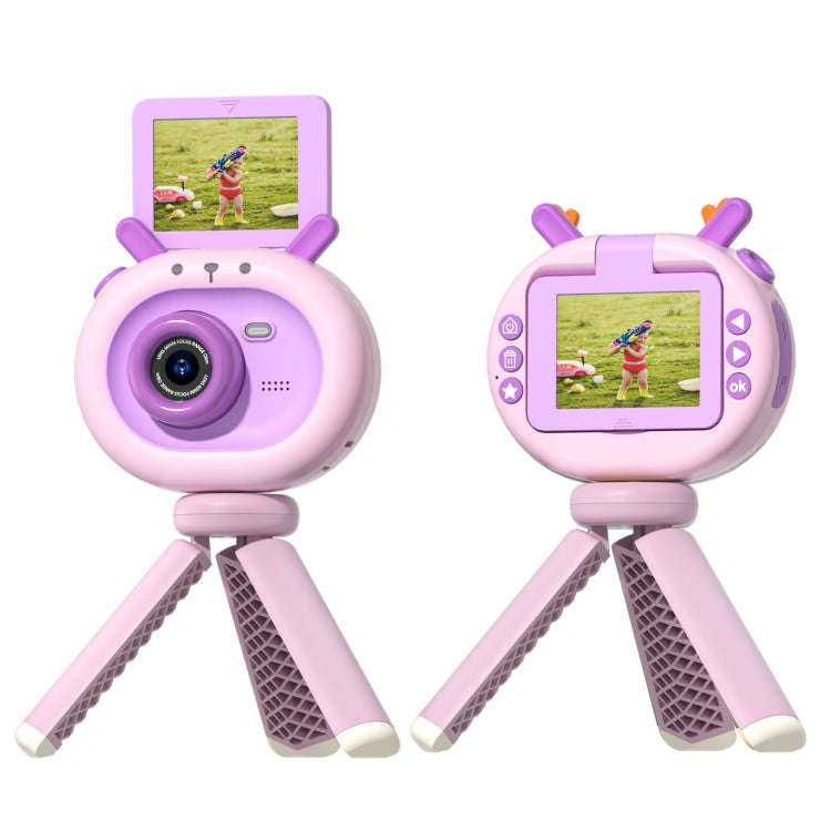 S2 2.4-Inch 180-Degree Flip-Screen 1080P HD Cartoon Children Digital Camera With Stand(Violet)