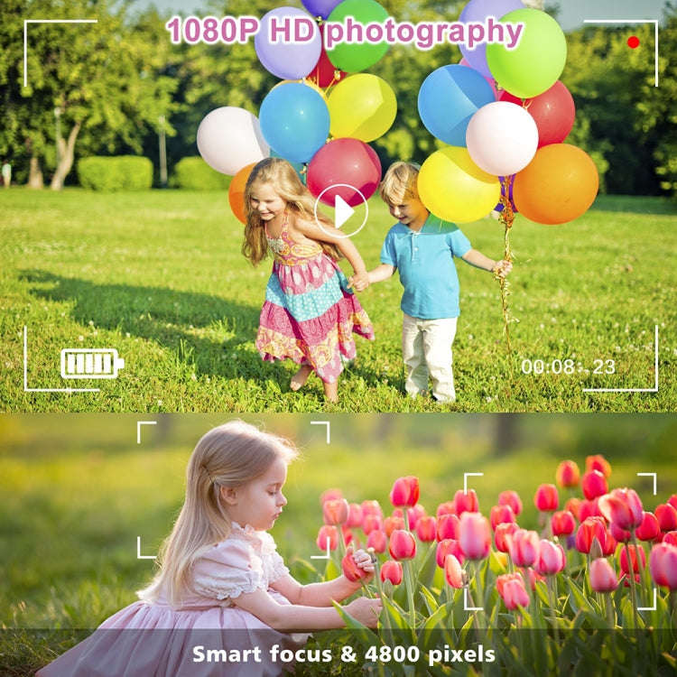 S2 2.4-Inch 180-Degree Flip-Screen 1080P HD Cartoon Children Digital Camera With Stand(Violet)