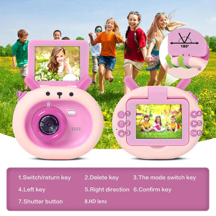 S2 2.4-Inch 180-Degree Flip-Screen 1080P HD Cartoon Children Digital Camera With Stand(Violet)