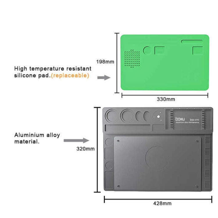 BAKU BA-692  2 In 1 Microscope Maintenance Insulation Pad Aluminum Alloy Silicone Work Mat(Black+...