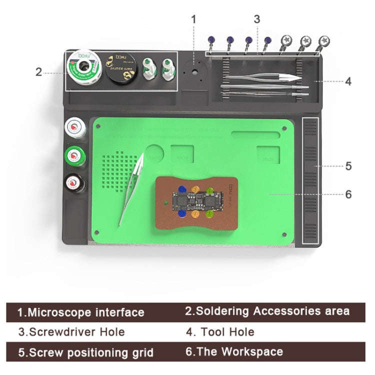 BAKU BA-692  2 In 1 Microscope Maintenance Insulation Pad Aluminum Alloy Silicone Work Mat(Black+...
