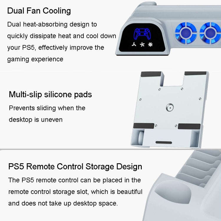 DOBE For PS5 Gamepad Multi-Function Dual Charger Cooling Fan Base With Disk Organizer(Black)
