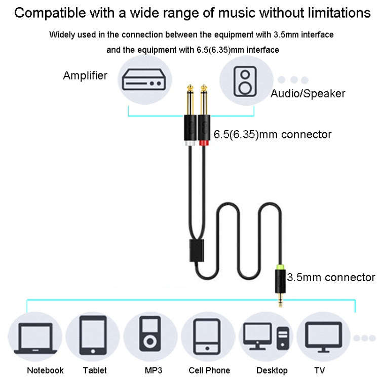 JINGHUA 3.5mm To Dual 6.5mm Audio Cable 1 In 2 Dual Channel Mixer Amplifier Audio Cable, Length: 5m