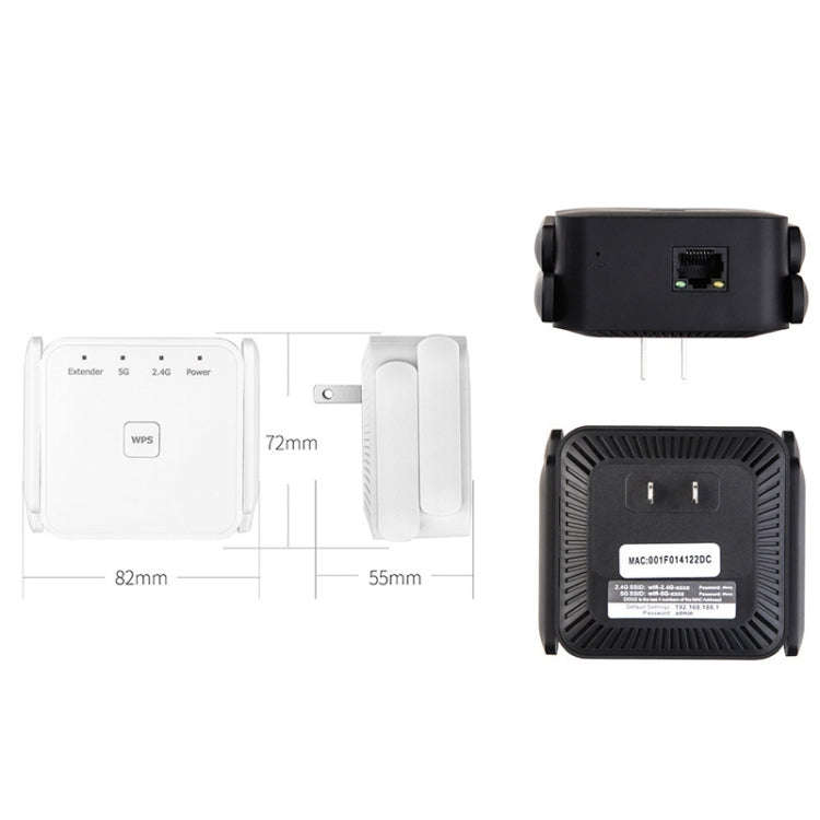 1200Mbps 2.4G / 5G WiFi Extender Booster Repeater Supports Ethernet Port White EU Plug