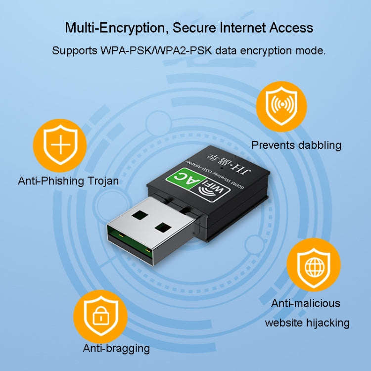 JINGHUA 600M Dual-Band Wireless Network Card Computer External 2.4G/5G USB WiFi Receiver Transmitter