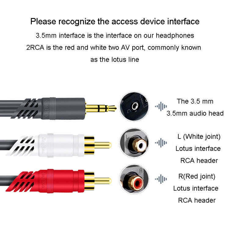 JINGHUA 3.5mm To 2RCA Audio Cable Game Console Outdoor Audio Connection Cable, Size: 15m(Grey)