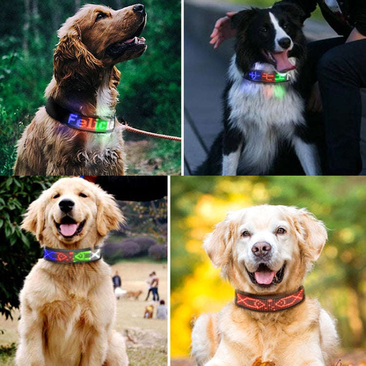 LED Display Pet Collar Rechargeable High Visibility DIY Single Color Collar(Red)